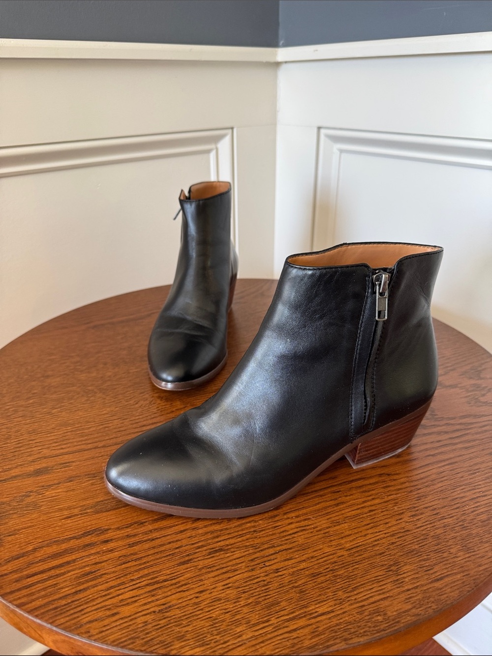 J. Crew Black Leather Ankle Booties with Side Zip
